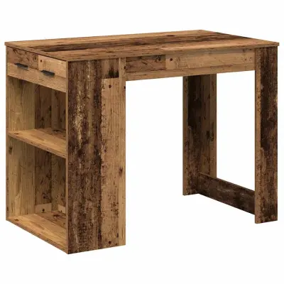 vidaXL Pisalna miza s predalom in polico starinski les 102x62x77,5 cm