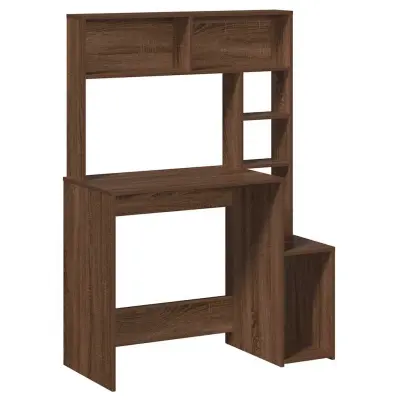 vidaXL Pisalna miza s policami rjav hrast 100x45x140 cm inž. les