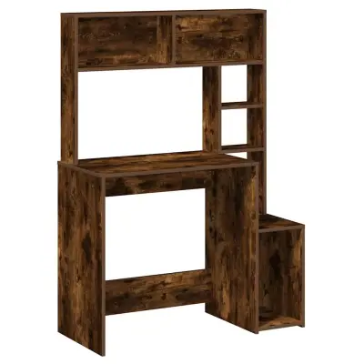 vidaXL Pisalna miza s policami dimljen hrast 100x45x140 cm inž. les