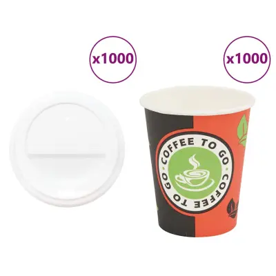 vidaXL Papirnate skodelice za kavo s pokrovčki 1000 kosov 8oz 240ml