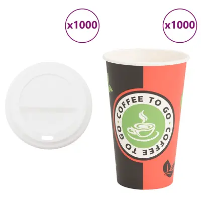 vidaXL Papirnate skodelice za kavo s pokrovčki 1000 kosov 16oz 400ml