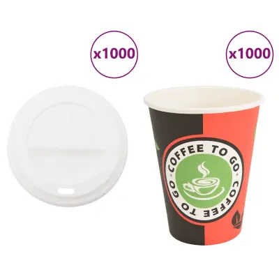 vidaXL Papirnate skodelice za kavo s pokrovčki 1000 kosov 4oz 100ml