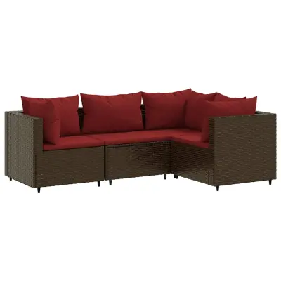 Seti vrtnega pohištva - Vrtna garnitura - Vrtni pohištvo set 4-delna z blazinami rjav poli ratan