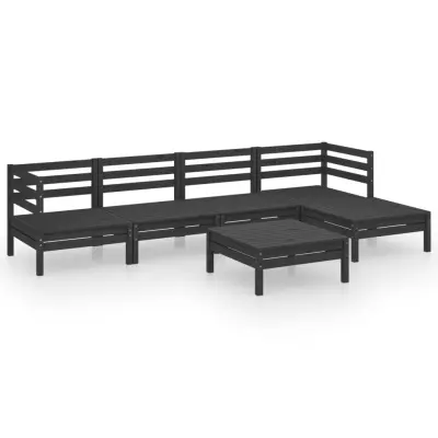 Seti vrtnega pohištva - Vrtna garnitura - Vrtni pohištvo set 6-delna trdna borovina črna