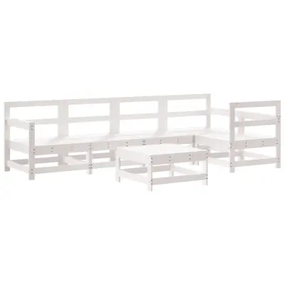 Seti vrtnega pohištva - Vrtna garnitura - Vrtni pohištvo set 6-delna bela trdna borovina