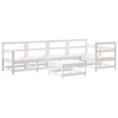 Seti vrtnega pohištva - Vrtna garnitura - Vrtni pohištvo set 6-delna bela trdna borovina