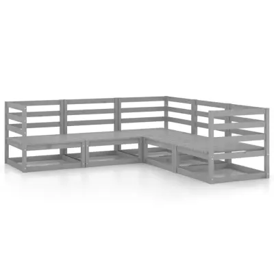 Seti vrtnega pohištva - Vrtna garnitura - Vrtni pohištvo set 5-delna siva trdna borovina