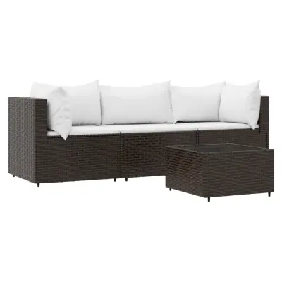 Seti vrtnega pohištva - Vrtna garnitura - Vrtni pohištvo set 4-delna z blazinami rjav poli ratan