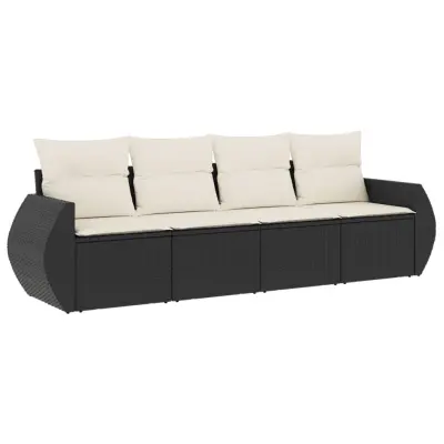 Seti vrtnega pohištva - Vrtna garnitura - Vrtni pohištvo set 4-delna z blazinami črna poli ratan