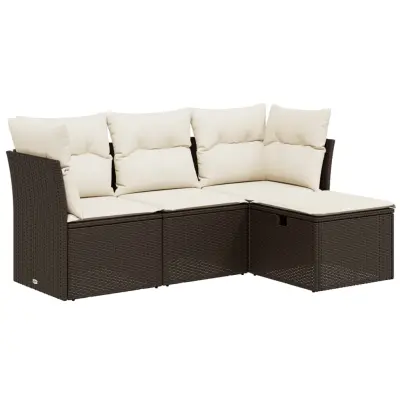 Seti vrtnega pohištva - Vrtna garnitura - Vrtni pohištvo set 4-delna z blazinami rjav poli ratan