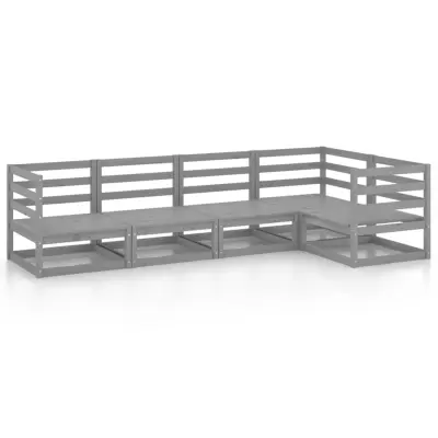 Seti vrtnega pohištva - Vrtna garnitura - Vrtni pohištvo set 5-delna siva trdna borovina