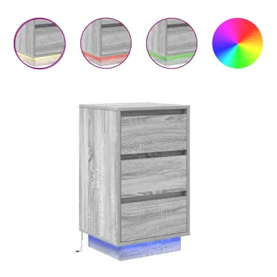 vidaXL Nočna omarica z LED svetili Grey Sonoma 38x34x65 cm