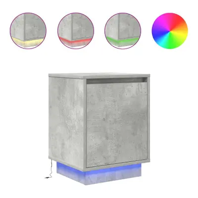 vidaXL Nočna omarica z LED svetili Betonsko siva 38x34x50 cm