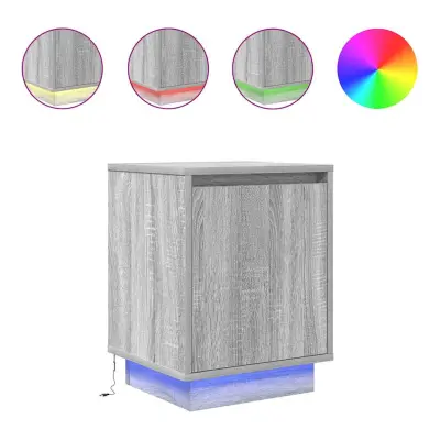 vidaXL Nočne omarice z LED svetili 2 kosa Siva Sonoma 38x34x50 cm