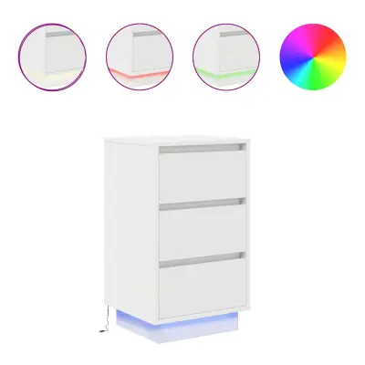 vidaXL Nočna omarica z LED svetili bela 38x34x65 cm
