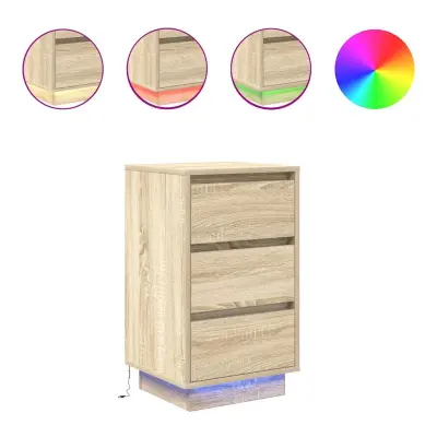 vidaXL Nočna omarica z LED svetili Sonoma Oak 38x34x65 cm