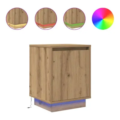 vidaXL nočna omarica z LED svetili Artisan Oak 38x34x50 cm