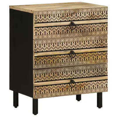 vidaXL Posteljna omarica črna 50x33x62 cm Masivni neobdelan les Mango