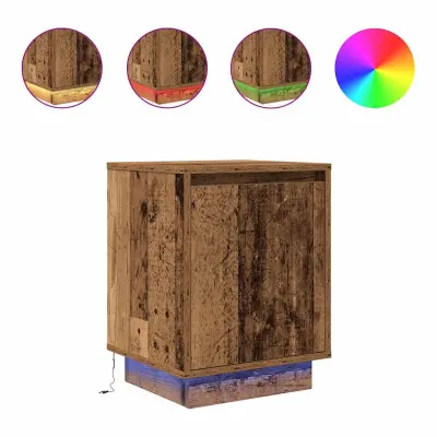 vidaXL Nočne omarice z LED lučmi 2 kosa Starega lesa 38x34x50 cm