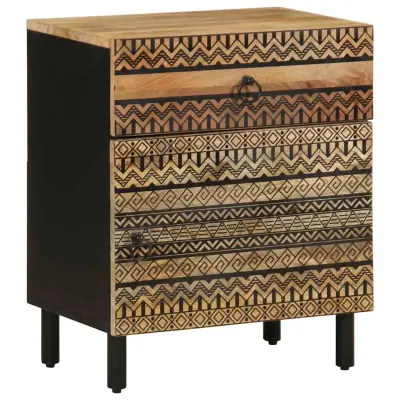vidaXL Posteljna omarica črna 50x33x60 cm Masivni neobdelan les Mango
