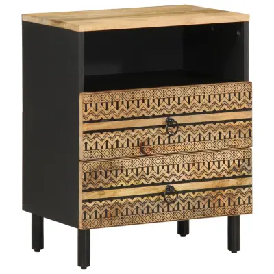 vidaXL Posteljna omarica črna 50x33x62 cm Masivni neobdelan les Mango
