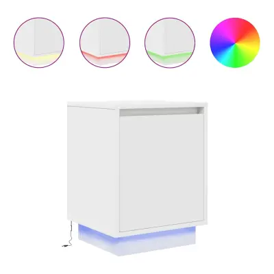 vidaXL Nočna omarica z LED svetili bela 38x34x50 cm