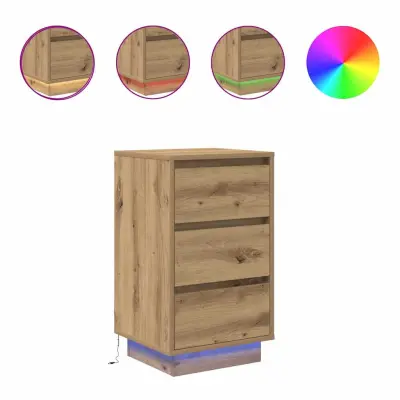 vidaXL nočna omarica z LED svetili Artisan Oak 38x34x65 cm
