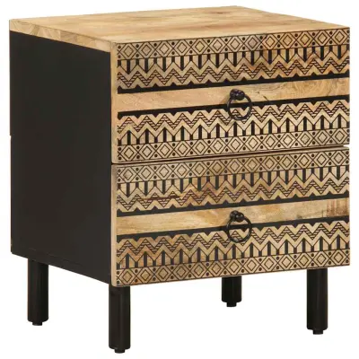 vidaXL Posteljna omarica črna 40x33,5x46cm Masivni neobdelan les Mango