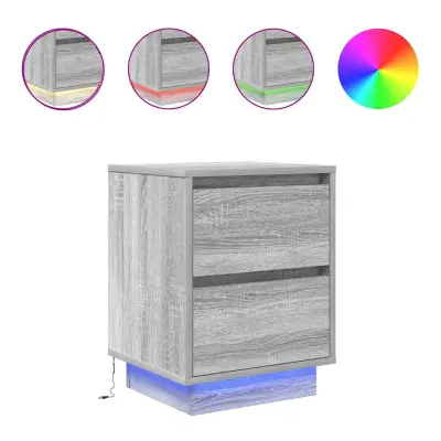 vidaXL Nočne omarice z LED svetili 2 kosa Siva Sonoma 38x34x50 cm