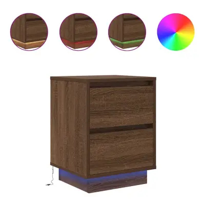 vidaXL Nočne omarice z LED lučmi 2 kosa Rjavi hrast 38x34x50 cm