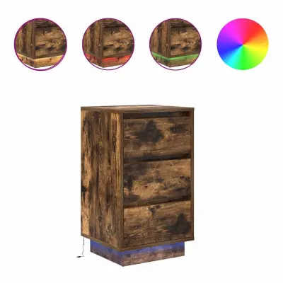 vidaXL Nočna omarica z LED svetili Smoked Oak 38x34x65 cm