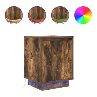 vidaXL Nočna omarica z LED svetili Smoked Oak 38x34x50 cm