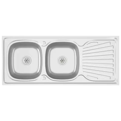 vidaXL Dvojno kuhinjsko pomivalno korito srebrno 1200x500x155 mm