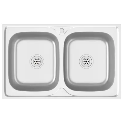 vidaXL Dvojno kuhinjsko pomivalno korito srebrno 800x500x155 mm