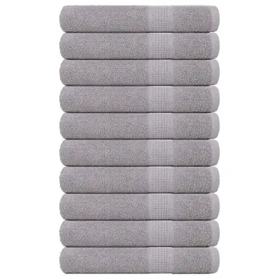 vidaXL Brisače 10 kos siva 100x200 cm 360 g/m² 100% bombaž