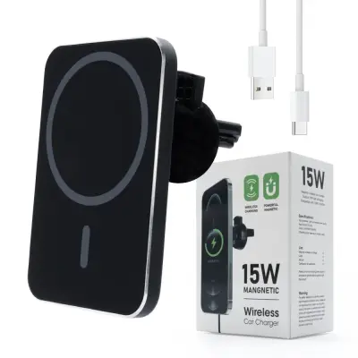 Univerzalni nosilec za avto Magsafe + brezžični polnilec 15W IOS/Android črn