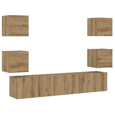 vidaXL Set 6 kosov stenske TV omarice Artisan Oak Engineered Wood