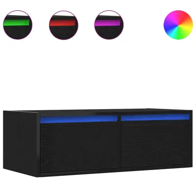 vidaXL TV omarica z LED lučkami črna hrast 75x35,5x25 cm