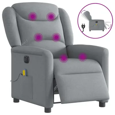 vidaXL Električni masažni naslanjač svetlo sivo blago