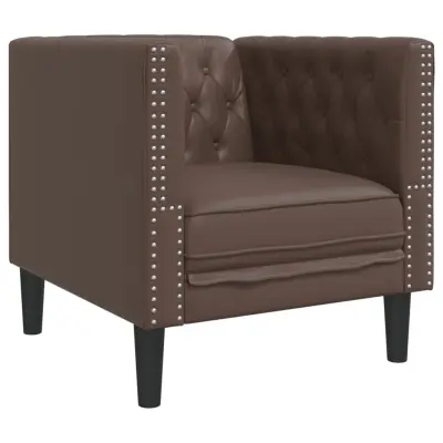 vidaXL Fotelj chesterfield rjavo umetno usnje