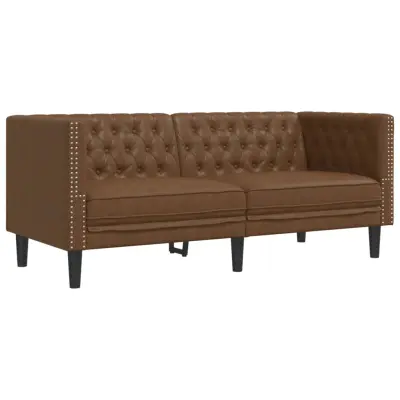 vidaXL Kavč dvosed Chesterfield rjava umetno semiš usnje