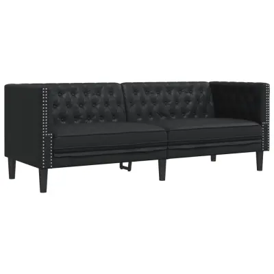 vidaXL Kavč trosed Chesterfield črna umetno usnje