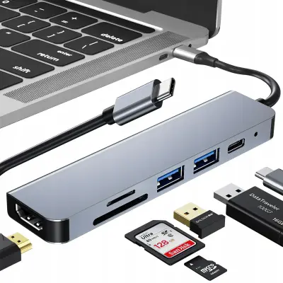 Alu. adapter USB-C 6v1 USB 3.0 HDMI in čitalec kartic