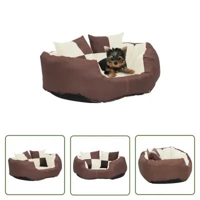 The Living Store Pasja blazina dvostranska in pralna rjava in krem 65x50x20 cm - Pasja Blazina
