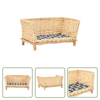 The Living Store Pasja košara z blazino 50x33x30 cm naravna vrba - Pasja Košara