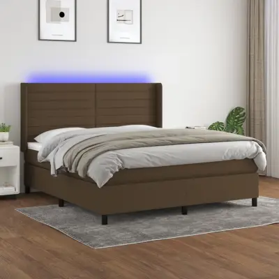 The Living Store Box spring postelja z vzmetnico LED temno rjava 180x200cm blago - Box Spring Postelja