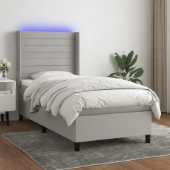 The Living Store Box spring postelja z vzmetnico LED svetlo siva 90x200 cm blago - Box Spring Postelja