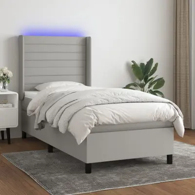 The Living Store Box spring postelja z vzmetnico LED svetlo siva 90x200 cm blago - Box Spring Postelja