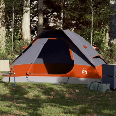 The Living Store Šotor za kampiranje za 2 osebi siv in oranžen vodoodporen - Šotor Za Kampiranje