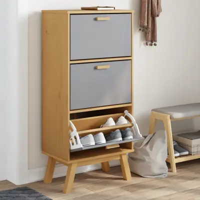 The Living Store Omarica za čevlje OLDEN siva in rjava 55x35x120 cm borovina - Omarica Za Čevlje